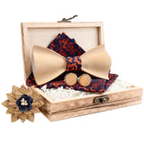 lasanderss.store Beige Ensemble nœud papillon broches 3D en bois