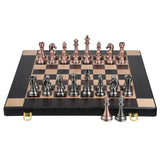 Jeu d'échecs en métal, échiquier en bois d'ébène pliables