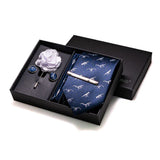 Cravate Bleu broche poche boutons de manchette ensemble élégant
