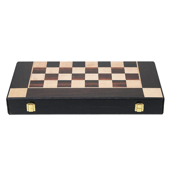 Jeu d'échecs en métal, échiquier en bois d'ébène pliables