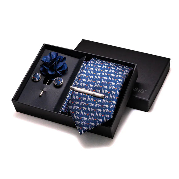 Cravate Bleu broche poche boutons de manchette ensemble élégant