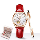 Montre mécanique Bracelet en cuir et collier pour femmes 3pcs dans un joli coffret – | lasanderss.store