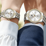 Montres couple premium – Quartz, lunette zircon, étanchéité, affichage date/semaine, luminosité nocturne – | lasanderss.store
