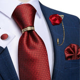 Cravates en soie rouge avec anneau broche pour homme – | lasanderss.store
