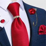 Cravates en soie rouge avec anneau broche pour homme – | lasanderss.store