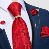 Cravates en soie rouge avec anneau broche pour homme – | lasanderss.store