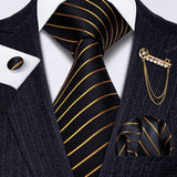 Fashion cravate pour hommes à rayures dorées en soie – Accessoires | lasanderss.store