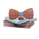 lasanderss Boutique Bleu Nœud papillon en bois  et boutons de manchette carrés de poche