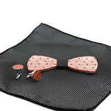 lasanderss Boutique Nœud papillon en bois  et boutons de manchette carrés de poche