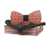 lasanderss Boutique Noir Nœud papillon en bois  et boutons de manchette carrés de poche