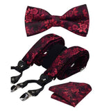 Set bretelles Hommes , bretelles floral  en cuir 6 Clip fashion
