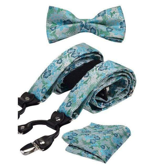 Set bretelles Hommes , bretelles floral  en cuir 6 Clip fashion