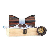 3D noeud papillon mouchoir boutons de manchette ensembles de broche pour hommes en bois
