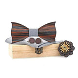 3D noeud papillon mouchoir boutons de manchette ensembles de broche pour hommes en bois