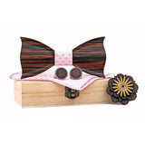 3D noeud papillon mouchoir boutons de manchette ensembles de broche pour hommes en bois