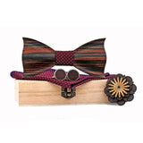 3D noeud papillon mouchoir boutons de manchette ensembles de broche pour hommes en bois