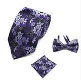 lasanderss.store Argenté Cravate avec poche et nœud Papillon pour homme a motif Floral stylé