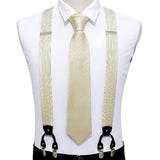 lasanderss.store Beige Bretelles à 6 Clip et Cravate en soie boutons de manchette pour hommes