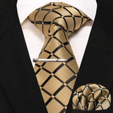 lasanderss.store Beige cravate en soie pochette et pinces à cravate pour homme