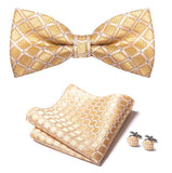 lasanderss.store Beige Nœud Papillon carré de poche assortie bouton de manchette