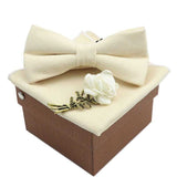 lasanderss.store Blanc nœud papillon en coton avec broche et pochette