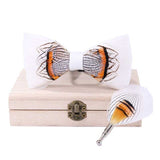 lasanderss.store Blanc Nœud papillon plume et broches avec boîte cadeau en bois