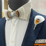 lasanderss.store Blanc Nœud papillon plume et broches avec boîte cadeau en bois