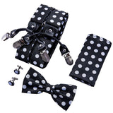 lasanderss.store Blanc/Noir Nœud papillon Bretelles pochette et une paire boutons de manchette