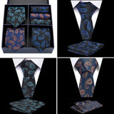 lasanderss.store Bleu-A Ensemble de cravates en soie poche carré de luxe pour hommes 3 pcs