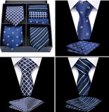 lasanderss.store Bleu-B Ensemble de cravates en soie poche carré de luxe pour hommes 3 pcs