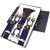 lasanderss.store Bleu Bretelles 6 clips cuir et ruban tissé élastique décontractées