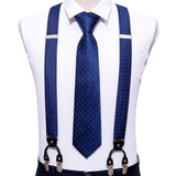 lasanderss.store Bleu Bretelles à 6 Clip et Cravate en soie boutons de manchette pour hommes