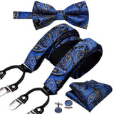 lasanderss.store Bleu Bretelles pour hommes en soie nœud papillon