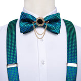 lasanderss.store Bleu Bretelles pour hommes en soie nœud papillon et de boutons de manchette