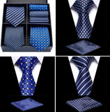lasanderss.store Bleu-C Ensemble de cravates en soie poche carré de luxe pour hommes 3 pcs