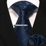 lasanderss.store Bleu cravate en soie pochette et pinces à cravate pour homme