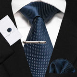 lasanderss.store Bleu Cravate en soie rayée boutons de manchette mouchoir 4 Pcs