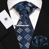 lasanderss.store Bleu Cravate en soie rayée classique 4 Pcs pour homme