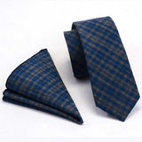 lasanderss.store Bleu Cravate fine en coton avec carré poche pour hommes