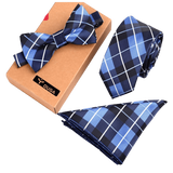 lasanderss.store Bleu Cravate fine nœud Papillon et mouchoir 3 Pcs