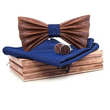 lasanderss.store Bleu Cravate nœud Papillon en bois une paire boutons de manchette et pochette