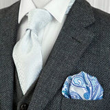 lasanderss.store Bleu cravates pochette en soie pour hommes