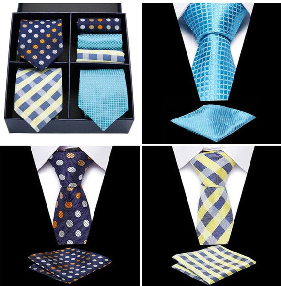 lasanderss.store Bleu-D Ensemble de cravates en soie poche carré de luxe pour hommes 3 pcs
