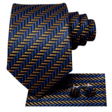 lasanderss.store Bleu Ensemble Cravate Pochette Boutons Rayés Pour Hommes