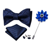 lasanderss.store Bleu-K nœuds papillon bleu pour hommes, boutons de manchette broche