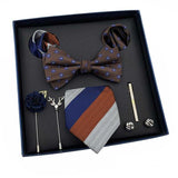 lasanderss.store Bleu/Marron Coffret cravate de grande occasion pour homme