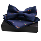 lasanderss.store Bleu/Marron Nœud papillon en soie et pochette carré pour homme