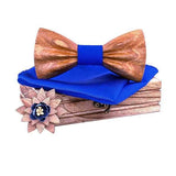 lasanderss.store Bleu Nœud papillon en bois et mouchoir de poche