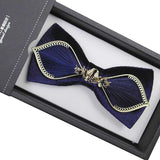 lasanderss.store Bleu Nœud papillon luxe en métal doré pour hommes