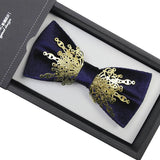 lasanderss.store Bleu Nœud papillon velours luxe en métal doré pour hommes